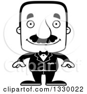 Cartoon Black And White Happy Block Headed Hispanic Groom Man With A Mustache