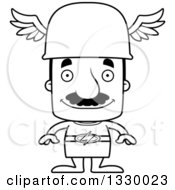Cartoon Black And White Happy Block Headed Hispanic Hermes Man With A Mustache
