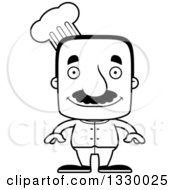 Lineart Clipart Of A Cartoon Black And White Happy Block Headed Hispanic Chef Man With A Mustache Royalty Free Outline Vector Illustration