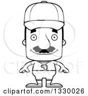 Poster, Art Print Of Cartoon Black And White Happy Block Headed Hispanic Sports Coach Man With A Mustache