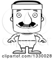 Cartoon Black And White Happy Block Headed Fit Hispanic Man With A Mustache