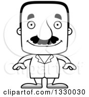 Cartoon Black And White Happy Block Headed Hispanic Doctor Man With A Mustache