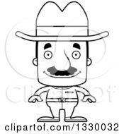 Lineart Clipart Of A Cartoon Black And White Happy Block Headed Hispanic Cowboy Man With A Mustache Royalty Free Outline Vector Illustration