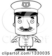 Poster, Art Print Of Cartoon Black And White Happy Block Headed Hispanic Boat Captain Man With A Mustache