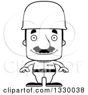 Poster, Art Print Of Cartoon Black And White Happy Block Headed Hispanic Soldier Man With A Mustache
