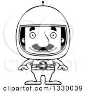 Poster, Art Print Of Cartoon Black And White Happy Block Headed Hispanic Astronaut Man With A Mustache