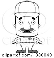 Poster, Art Print Of Cartoon Black And White Happy Block Headed Hispanic Baseball Player Man With A Mustache