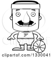 Poster, Art Print Of Cartoon Black And White Happy Block Headed Hispanic Basketball Player Man With A Mustache