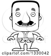 Poster, Art Print Of Cartoon Black And White Happy Block Headed Hispanic Karate Man With A Mustache