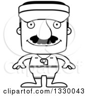 Poster, Art Print Of Cartoon Black And White Happy Block Headed Hispanic Lifeguard Man With A Mustache