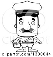 Lineart Clipart Of A Cartoon Black And White Happy Block Headed Hispanic Mail Man With A Mustache Royalty Free Outline Vector Illustration
