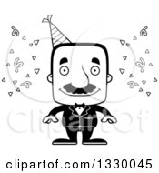 Poster, Art Print Of Cartoon Black And White Happy Block Headed Hispanic Party Man With A Mustache