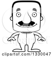 Poster, Art Print Of Cartoon Black And White Happy Block Headed Hispanic Man With A Mustache Wearing Pajamas