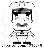 Lineart Clipart Of A Cartoon Black And White Happy Block Headed Hispanic Police Man With A Mustache Royalty Free Outline Vector Illustration