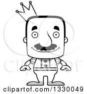 Lineart Clipart Of A Cartoon Black And White Happy Block Headed Hispanic Prince Man With A Mustache Royalty Free Outline Vector Illustration