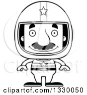 Poster, Art Print Of Cartoon Black And White Happy Block Headed Hispanic Race Car Driver Man With A Mustache