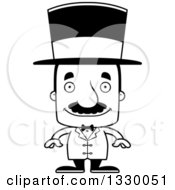 Lineart Clipart Of A Cartoon Black And White Happy Block Headed Hispanic Circus Ringmaster Man With A Mustache Royalty Free Outline Vector Illustration