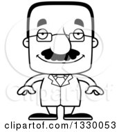 Poster, Art Print Of Cartoon Black And White Happy Block Headed Hispanic Scientist Man With A Mustache