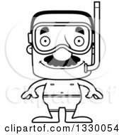 Poster, Art Print Of Cartoon Black And White Happy Block Headed Hispanic Snorkel Man With A Mustache