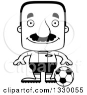 Poster, Art Print Of Cartoon Black And White Happy Block Headed Hispanic Soccer Player Man With A Mustache