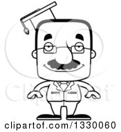 Poster, Art Print Of Cartoon Black And White Happy Block Headed Hispanic Professor Man With A Mustache