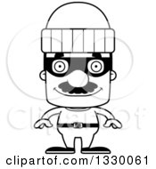 Poster, Art Print Of Cartoon Black And White Happy Block Headed Hispanic Robber Man With A Mustache