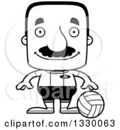 Poster, Art Print Of Cartoon Black And White Happy Block Headed Hispanic Volleyball Player Man With A Mustache
