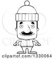 Poster, Art Print Of Cartoon Black And White Happy Block Headed Hispanic Man With A Mustache In Winter Clothes