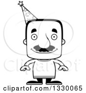Lineart Clipart Of A Cartoon Black And White Happy Block Headed Hispanic Wizard Man With A Mustache Royalty Free Outline Vector Illustration