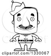 Lineart Clipart Of A Cartoon Black And White Happy Block Headed Hispanic Christmas Elf Man With A Mustache Royalty Free Outline Vector Illustration
