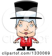 Cartoon Happy Block Headed White Senior Woman Circus Ringmaster