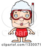 Cartoon Happy Block Headed White Senior Woman In Snorkel Gear