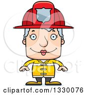 Cartoon Happy Block Headed White Senior Woman Firefighter