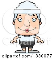 Clipart Of A Cartoon Happy Block Headed Fit White Senior Woman Royalty Free Vector Illustration
