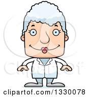 Cartoon Happy Block Headed White Senior Woman Doctor