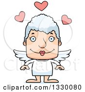 Cartoon Happy Block Headed White Senior Woman Cupid