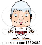 Cartoon Happy Block Headed White Senior Karate Woman