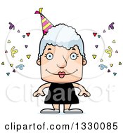 Cartoon Happy Block Headed White Party Senior Woman