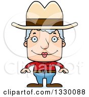 Cartoon Happy Block Headed White Senior Woman Cowgirl
