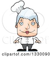 Clipart Of A Cartoon Happy Block Headed White Senior Woman Chef Royalty Free Vector Illustration