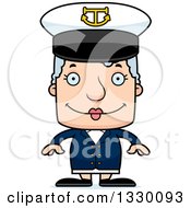 Cartoon Happy Block Headed White Senior Woman Boat Captain