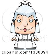 Cartoon Happy Block Headed White Senior Woman Bride