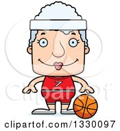 Cartoon Happy Block Headed White Senior Woman Basketball Player