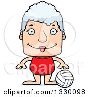 Clipart Of A Cartoon Happy Block Headed White Senior Woman Beach Volleyball Player Royalty Free Vector Illustration