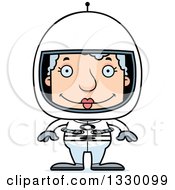 Cartoon Happy Block Headed White Senior Woman Astronaut