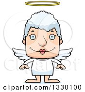 Clipart Of A Cartoon Happy Block Headed White Senior Woman Angel Royalty Free Vector Illustration