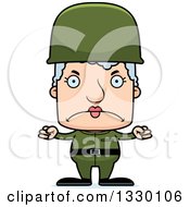 Cartoon Mad Block Headed White Senior Woman Soldier