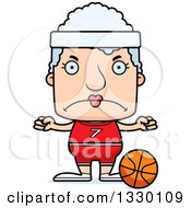 Cartoon Mad Block Headed White Senior Woman Basketball Player