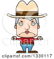 Cartoon Mad Block Headed White Senior Woman Cowgirl