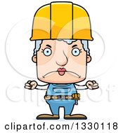 Cartoon Mad Block Headed White Senior Woman Construction Worker